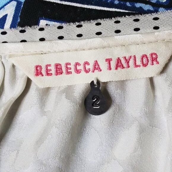 REBECCA TAYLOR Silk Double Front Tie Top Leopard Print Polka Dot Blouse Sz 2 NEW - Picture 9 of 11